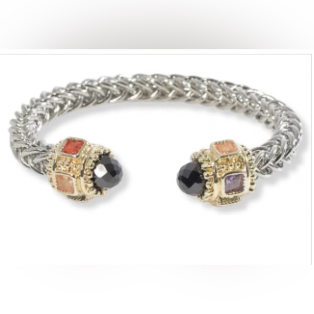 Renaissance Cable Braided Open Cuff Bracelet | Rhodium & Gold